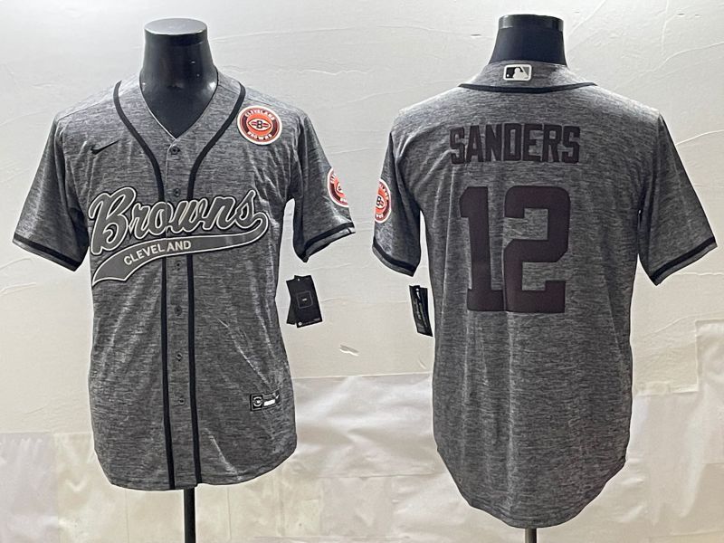 Men 2025 Cleveland Browns 12 Sanders Grey Joint Name Nike Limited NFL Jersey style 1